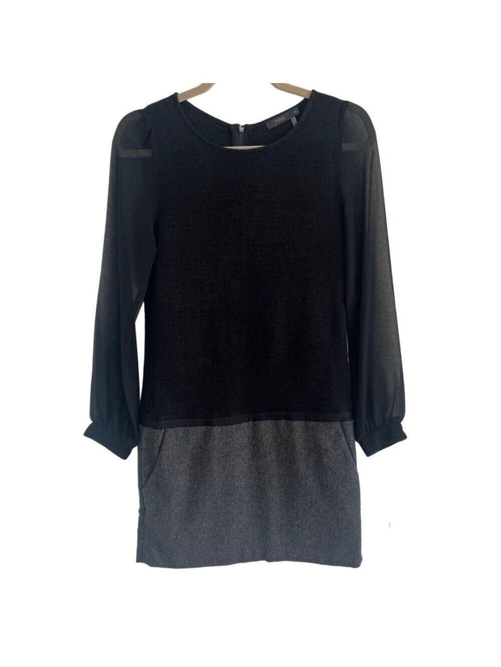 THML Drop Waist Long Sleeve Black/Grey Dress - Size XS